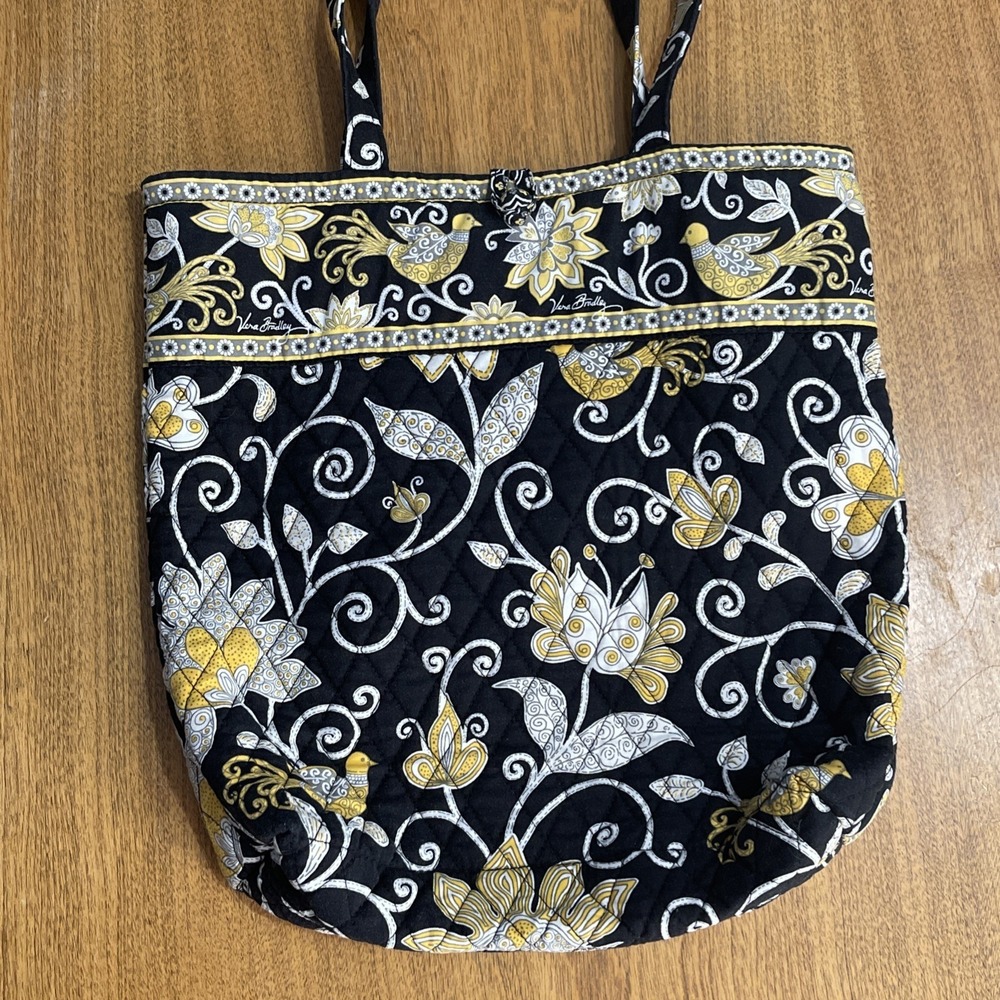 Vera Bradley Villager "Yellow Bird" Tote Bag Shoulder Purse Black Yellow White
